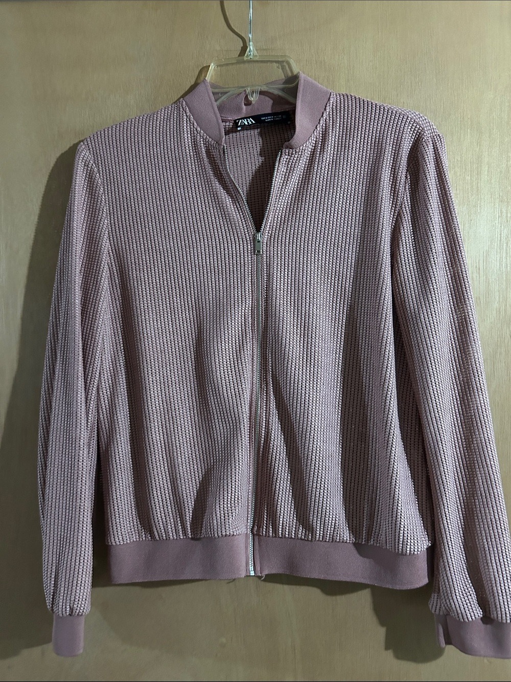 Zara Dusty Pink Knit Bomber Jacket